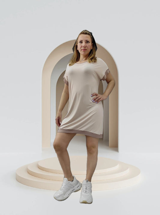 Μπεζ δίχρωμο νυχτικό - Nadia Lingerie