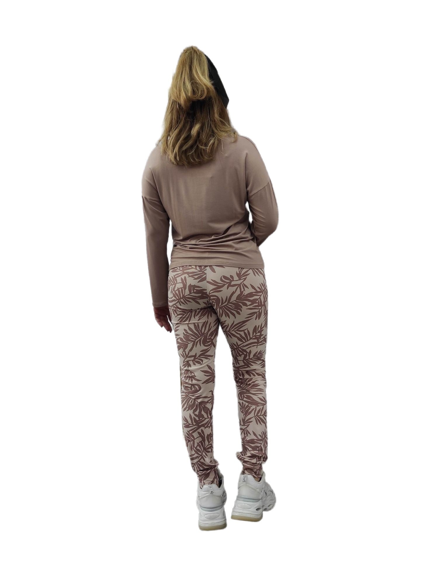 Μακρυμάνικες πυτζάμες με φύλλα - μπεζ - Nadia Lingerie