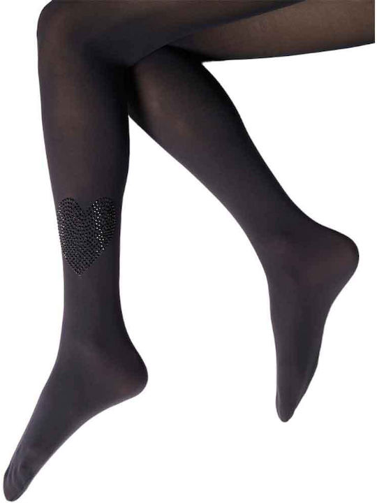 Μαύρο καλσόν με καρδιά με κρύσταλλα - Nadia Lingerie