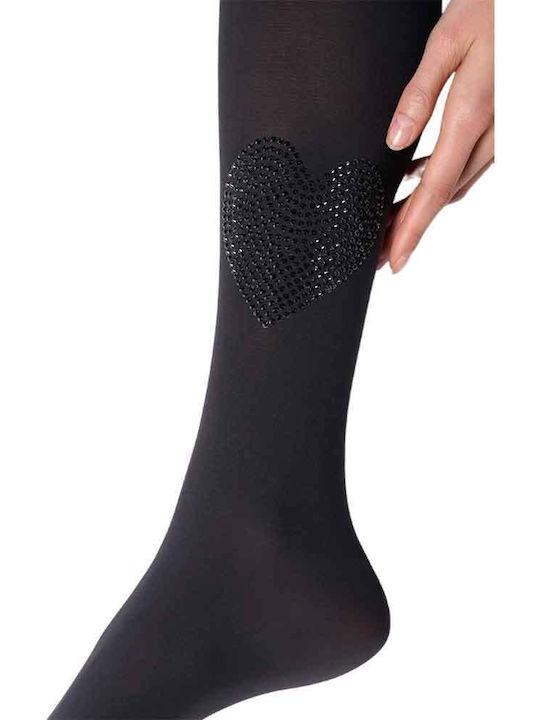 Μαύρο καλσόν με καρδιά με κρύσταλλα - Nadia Lingerie