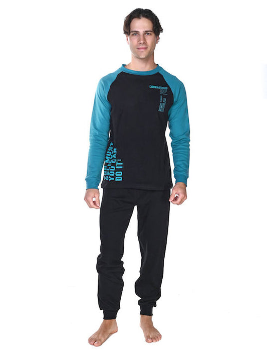 Nina Club Χειμερινή Ανδρική Πιτζάμα Βαμβακερή Μαύρο Πετρολ - Nadia Lingerie