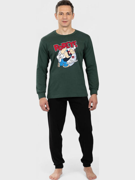 Πιτζάμες Πιτζάμα Ανδρική Nina Club Popeye Πράσινο Μαύρο 100% Βαμβάκι - Nadia Lingerie