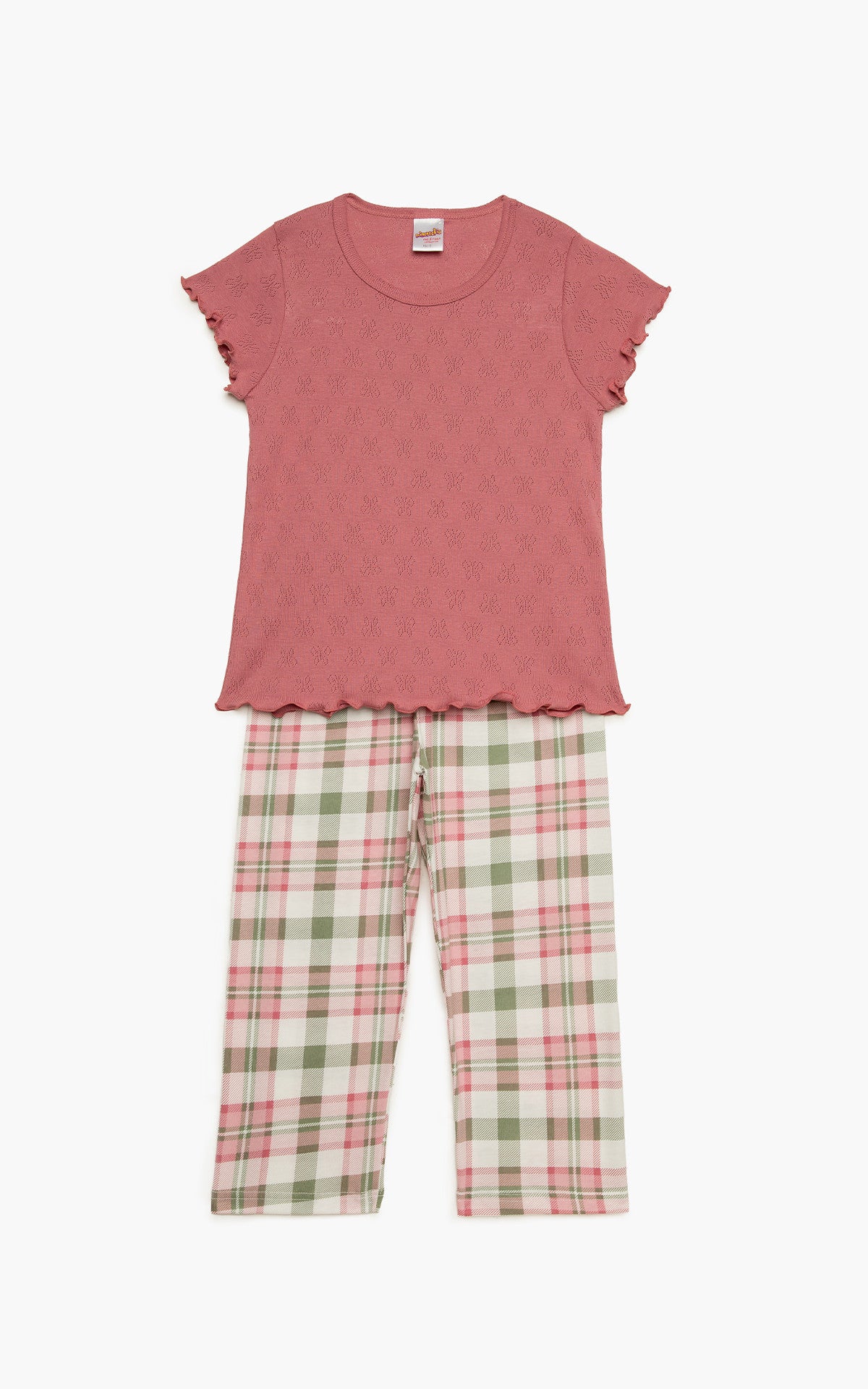 Καρό Pointelle Κάπρι Παιδική Πυτζάμα με Ζαπονέ Μανίκι - Nadia Lingerie