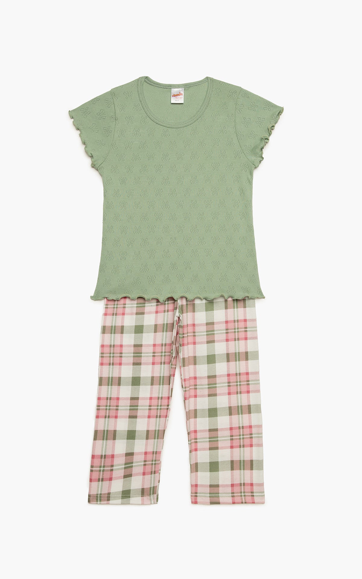 Καρό Pointelle Κάπρι Παιδική Πυτζάμα με Ζαπονέ Μανίκι - Nadia Lingerie