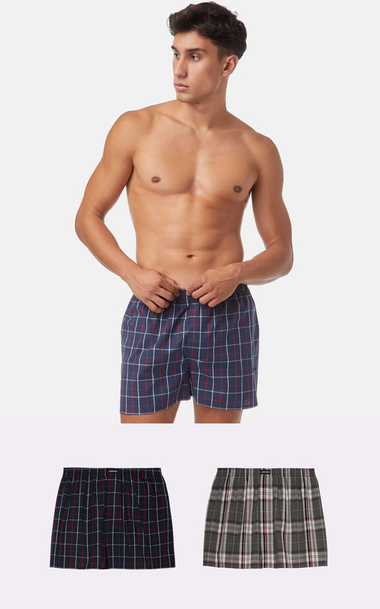 Popline Φαρδύ Ανδρικό Βαμβακερό Boxer Καρώ με άνοιγμα 2 τμχ  100% COTTON - Nadia Lingerie