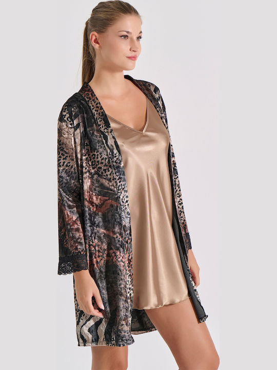 Βελούδινη ρόμπα με animal prints - Nadia Lingerie