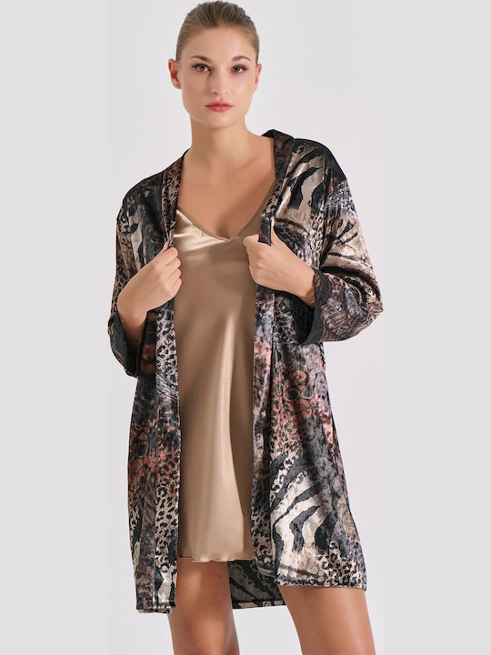 Βελούδινη ρόμπα με animal prints - Nadia Lingerie