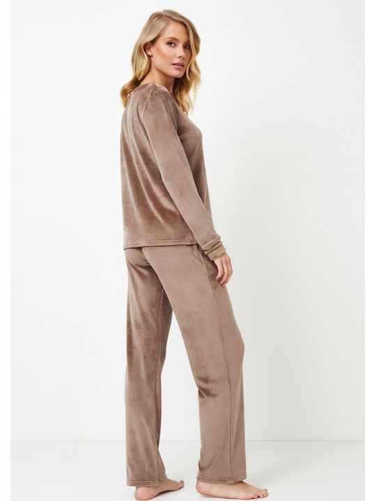 Aruelle Chiarra Χειμερινό Γυναικείο Σετ Πιτζάμας Καφέ
