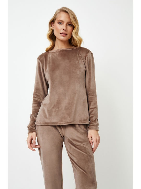 Aruelle Chiarra Χειμερινό Γυναικείο Σετ Πιτζάμας Καφέ