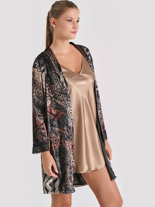Βελούδινη ρόμπα με animal prints