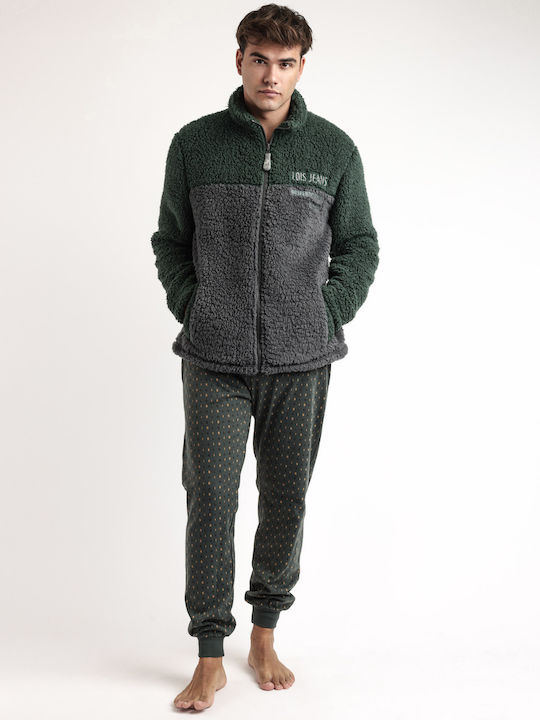 Ανδρική ρόμπα fleece πράσινη - Nadia Lingerie