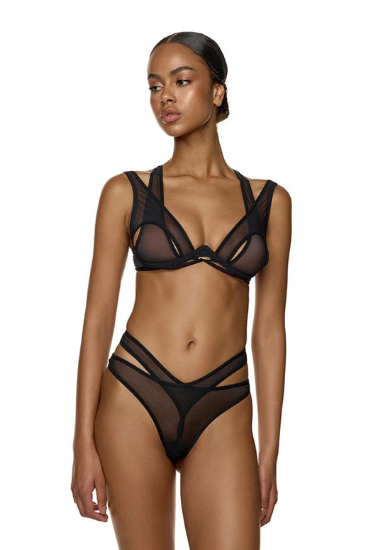 Μαύρο διάφανο string slip Med - Nadia Lingerie